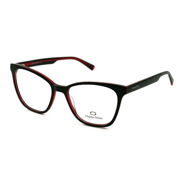Charles Delon CatEye Women Black/Red Plastic Frame - Picture 1 of 6